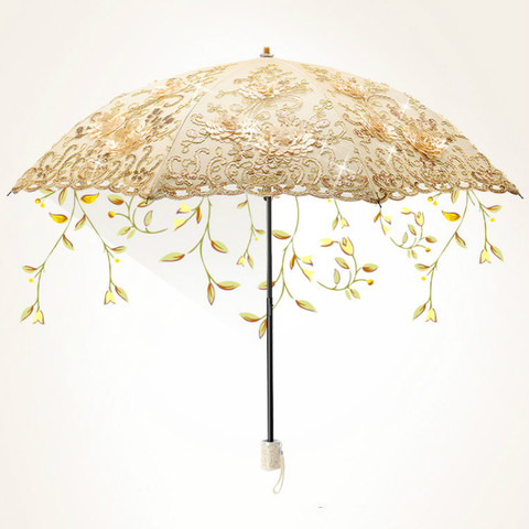 Ladies Sun Umbrella Rain Woman Lace Clear Folding Umbrella Windproof Embroidery Cloth Parasol Black Coating Parapluie Gift SY405 ► Photo 1/5