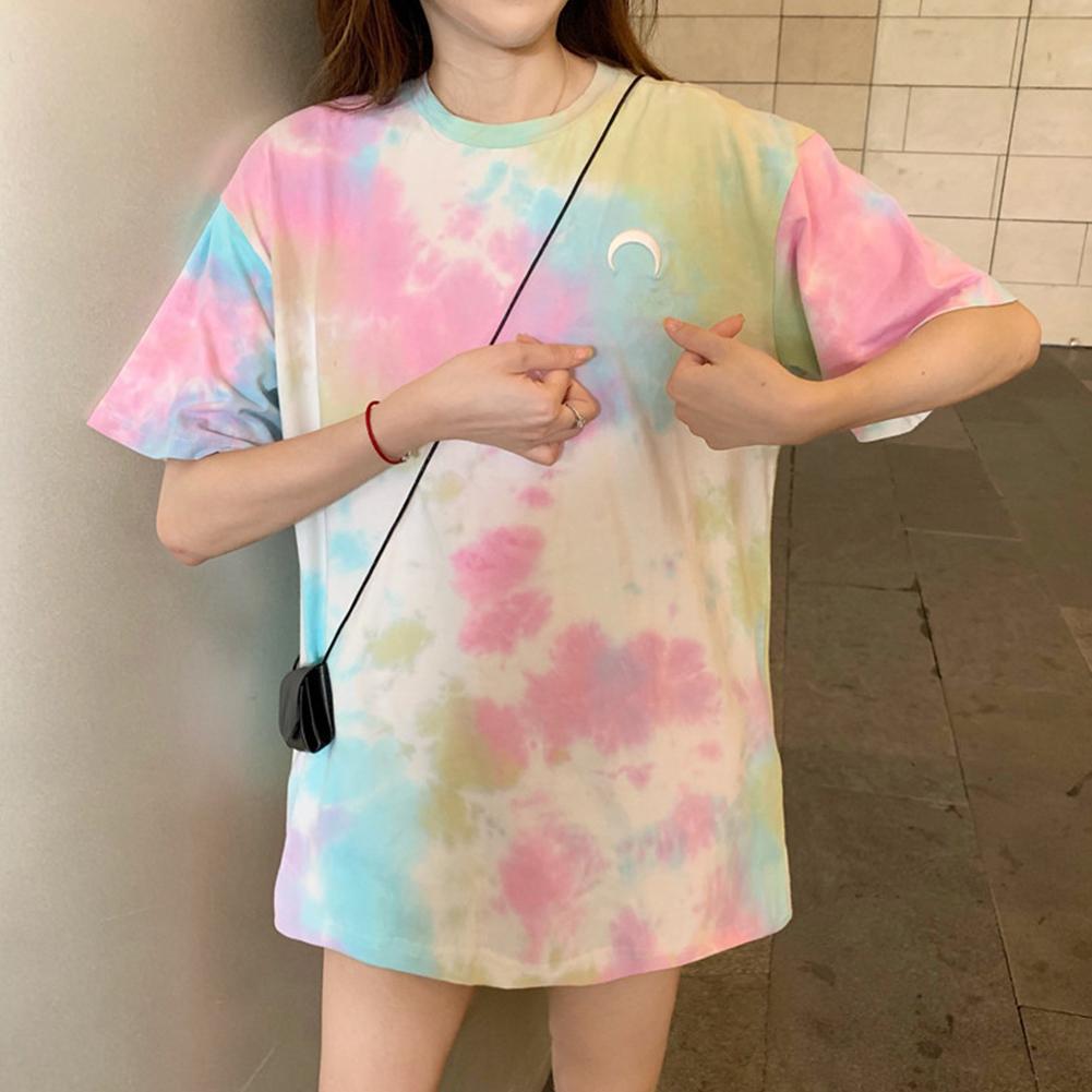 Womens Casual Summer Short Sleeve Tie Dye Print Tee T-Shirt