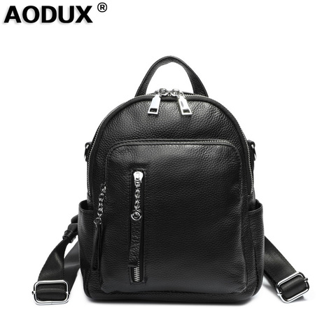 Aodux Silver Hardware 100% Genuine Cow Leather White Women Design Backpack Lady Girl Top Layer Cowhide Book Bag Style Knapsack ► Photo 1/6