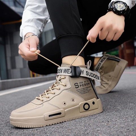 Men High Top Quality Leather Sneakers Men Buckle Design Letter Printed Shoes Men Comfortable Trainers Male Vulcanize Shoes ► Photo 1/6