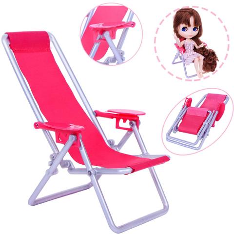 1 Pcs Foldable Beach Chair Lounge Pink Lovely Deskchair Furniture For Barbie Doll For Blythe Doll Accessories Dollhouse Play Toy ► Photo 1/6