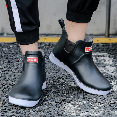 New Leisure Rain Boots Men Low-Heeled Round Toe Shoes Waterproof Middle Tube Rain Boots Chaussures Femmes 201 ► Photo 1/4