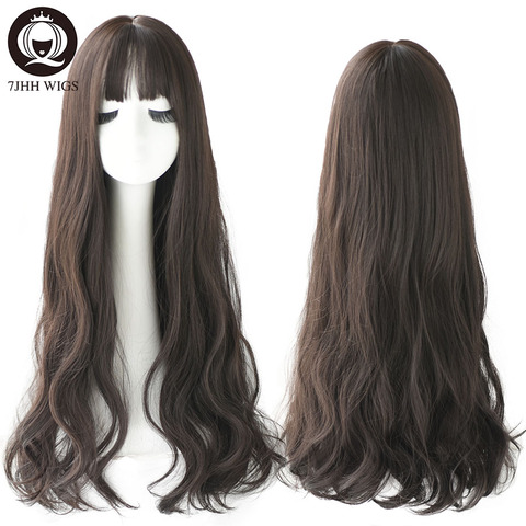7JHH Popular Brown Ash Long Deep Wave Hair Lolita Wigs With Bangs Synthetic Wig For Women Fashion Thick Curls Wigs Girl ► Photo 1/6