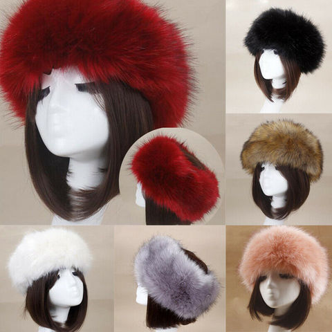 Winter Thick Furry Hairband Fluffy Russian Faux Fur Women Girl Fur Headband Hat Winter Outdoor Earwarmer Ski Hats Hot ► Photo 1/6