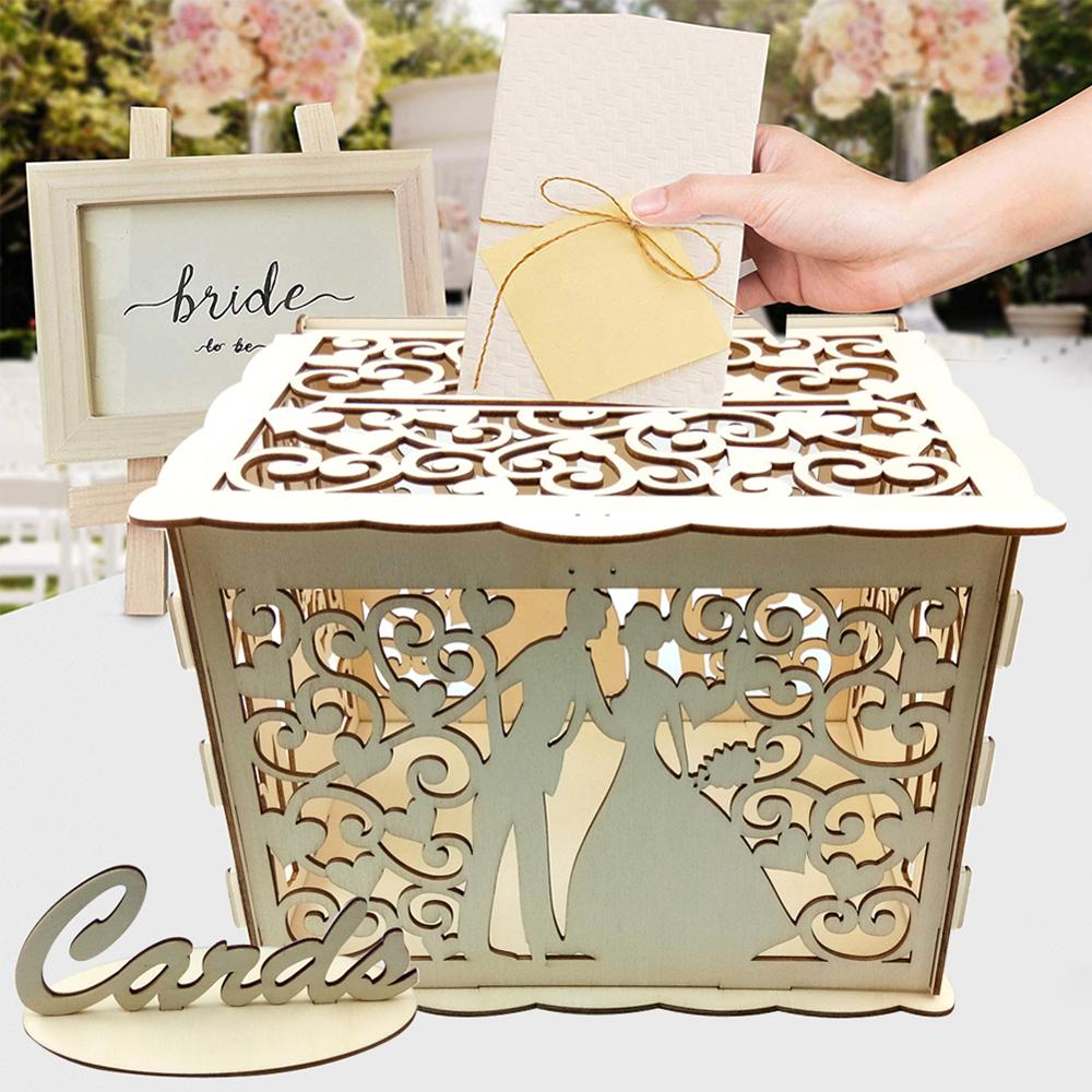 Wood Gift Case Money Box DIY Birthday Party Card Holder Container Wedding Favors 