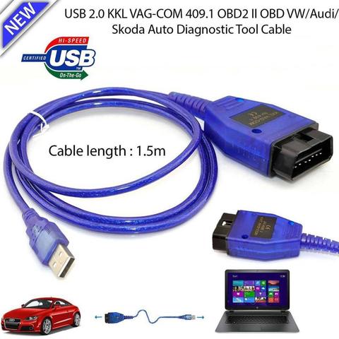 Car Auto USB Cable KKL VAG-COM 409.1 OBD2 II OBD WINDOWS 98/ME/2000/NT and XP Diagnostic Scanner V W Vag-Com Interface ► Photo 1/6