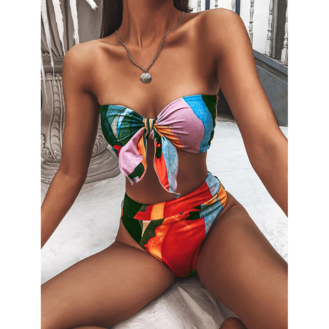 Sexy Knot Bandeau Bikini 2022 New Swimsuit Women Swimwear Female High Waist Bikinis Set Swimming for Bathing Suit Woman Swimsuit ► Photo 1/6