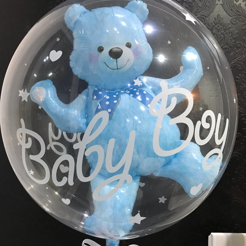 4D Transparent Baby Girl/Boy Bear Bubble Ball Birthday Party Blue/Pink Balloon Baby Shower Gender Reveal Decor DIY Gift Supplies ► Photo 1/6