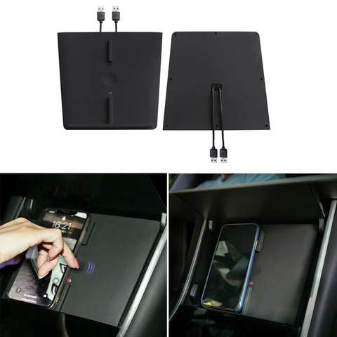 For Tesla Model 3 Center Console Wireless Charger Pad Dual USB Ports Mobile Phones Wirelss Charging For iPhone 11 XS Max Samsung ► Photo 1/6