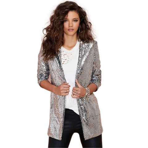Sequin Blazers jacket Gold Bling Silver Black Women long sleeve Elegant Suit Coat Night club Glitter Shiny Punk Outwear ► Photo 1/6