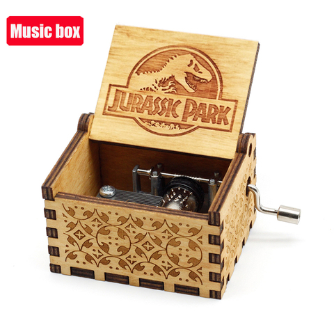 New Antique carved Wooden Hand Crank Music Box Jurassic Park Theme Music Box Queen you are my sunshine Birthday Christmas Gift ► Photo 1/6