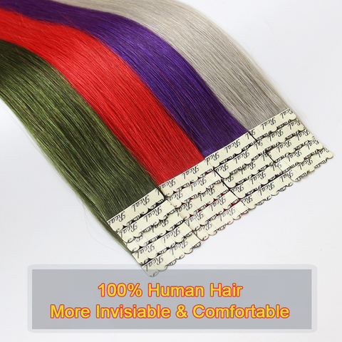 Colorful Highlight Hair Extensions Mini Tape In Hair Extensions Skin Weft Human Hair 2g/pc Machine Remy Red Blue Purple Color ► Photo 1/6