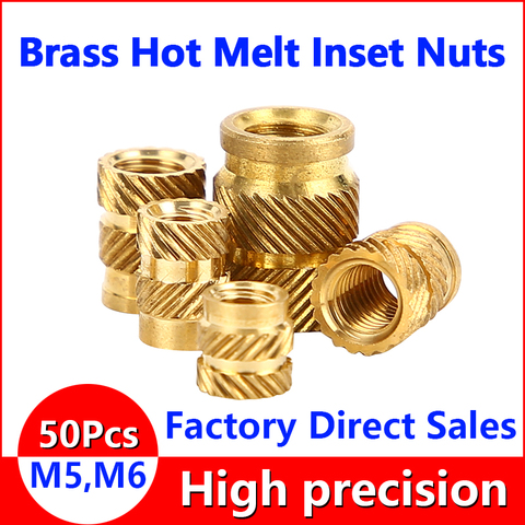 Brass Hot Melt Inset Nuts Heating Molding Copper Thread Inserts Nut SL-type Double Twill Knurled Injection Brass Nut M5M6 50Pcs ► Photo 1/6