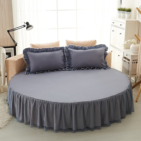 Solid Color Customize Cotton Round Bed Skirt Pillowcases 1/3pcs Set Bedding Fitted Round Bedspread Comfortable Fabric #sw ► Photo 1/6