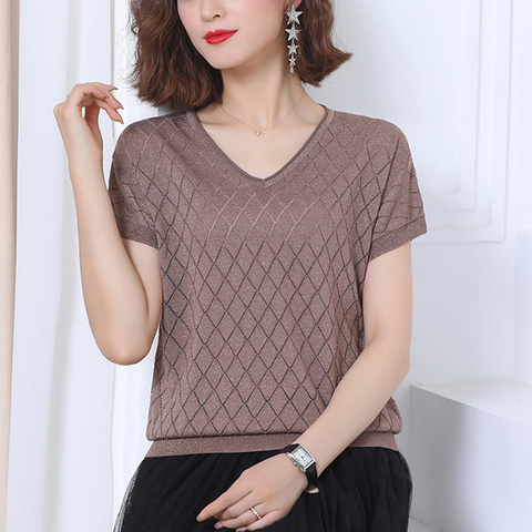 Sweter Mujer 2022 V Neck Pullovers Sweaters Women Summer Hollow Out Short Sleeve Knitted Tops Vintage Jumpers Womens Clothing ► Photo 1/6