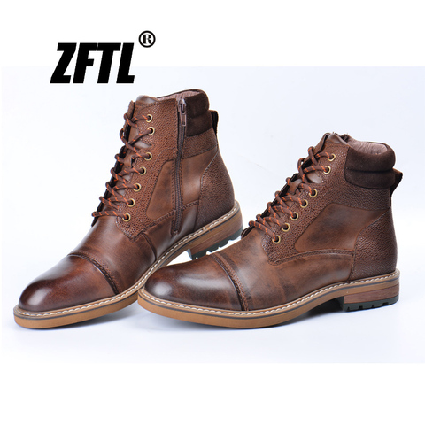 ZFTL New Men martins Boots Winter boots genuine leather handmade big size brown man casual lace-up boots Non-slip warm boots 044 ► Photo 1/6