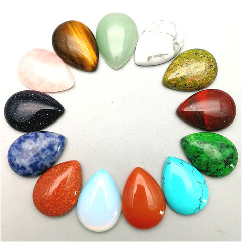 Natural Water Drop Cabochons Semi-precious Rose Quartz Lapis lazuli Tigereye Aventurine 17Colors For Your Choice Size 25*18mm ► Photo 1/6