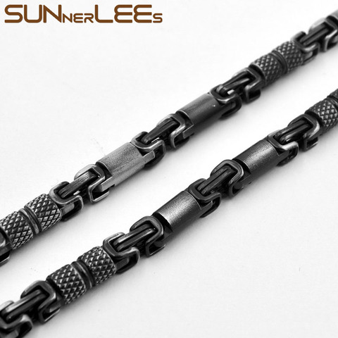 SUNNERLEES 316L Stainless Steel Necklace 6mm Geometric Byzantine Link Chain Retro Black Color Men Women Gift SC42 N ► Photo 1/6