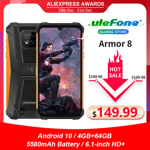 Ulefone Armor 8 Rugged Mobile Phone Android 10 4GB+64GB Mobile Phone Octa-core 2.4G/5G WiFi 6.1 inches Waterproof Smartphone ► Photo 1/6