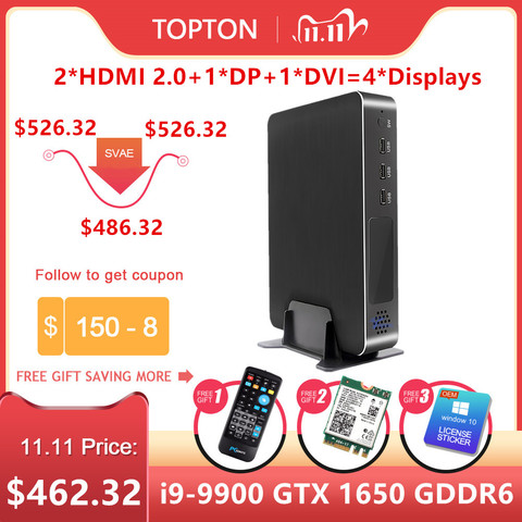 Topton New Gaming Mini PC GeForce GTX1650 4GB GDDR6 i9-9900 i7-9700 i5-9400F Win10 Desktop Computer NVMe 2*HDMI2.0 DVI DP WiFi ► Photo 1/6
