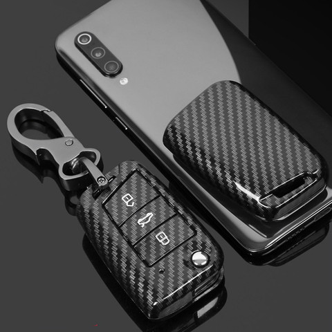 Carbon ABS Car Key Case For VW Volkswagen Polo Golf 4 5 6 7 T5 Passat B6 B5 Skoda Octavia A5 A7 Seat Leon Ibiza Ateca keychain ► Photo 1/5