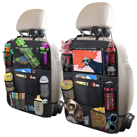 Car Backseat Organizer with Table Holder 9 Storage Pockets Seat Back Protectors Kick Mats for Kids Toddlers 2 Pack Accessories ► Photo 1/6