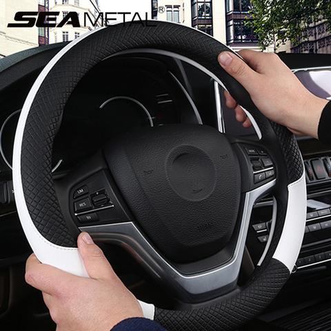 Leather Car Steering-wheel Cover 37CM-38CM Car-styling Interior Accessories Sport Auto Steering Wheel Covers Anti-Slip Universal ► Photo 1/6