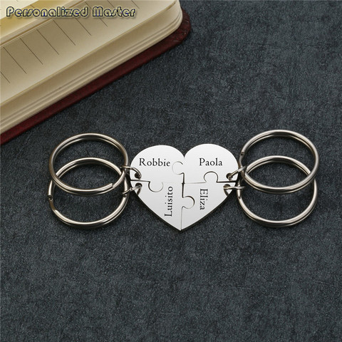 Personalized Master Customized Letter Key Chain Stainless Steel Heart Puzzle Engraved Name BFF Keyrings Friendship DIY Keychains ► Photo 1/6