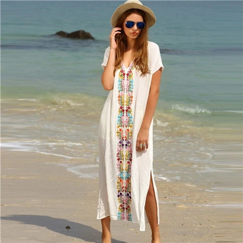 New Arrivals Beach Cover up Rayon Embroidery Swimwear Ladies Vintage Pareo Kaftan Beach Swimsuit Robe de Plage Beachwear #Q18 ► Photo 1/6