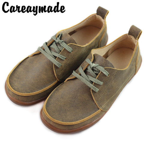 Careaymade-New Retro Leather flat sole casual shoes women's single shoes men's&women's couple's lace up low top leather shoes ► Photo 1/5