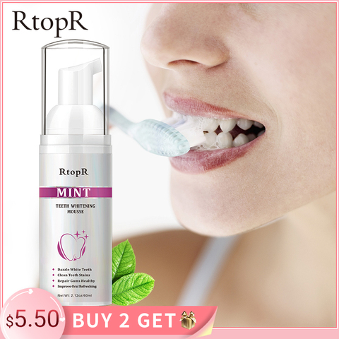 RtopR Teeth Cleansing Whitening Mousse Removes Stains Teeth Whitening Oral Hygiene Mousse Toothpaste Whitening and Staining 60ml ► Photo 1/6