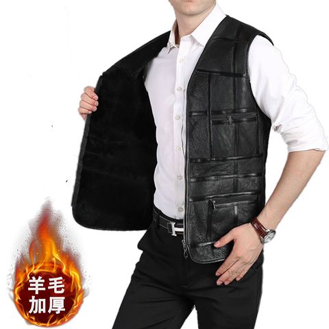 Holyrising Mens Luxury Full Genuine Sheepskin Leather Gilet Motorcycle Vest jacket for Men  Pockets plus size winter Coat ► Photo 1/6