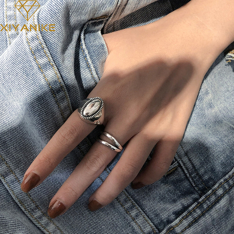 XIYANIKE 925 Sterling Silver Oval Shaped Thai Silver Rings Minimalist  Double Layer Ring for Women Party Jewelry 2022 New ► Photo 1/6