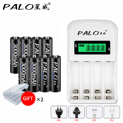 PALO 4-12pcs 3000mAh NI-MH 1.2V AA Rechargeable Batteries aa battery rechargeable battery with LCD display smart battery charger ► Photo 1/6