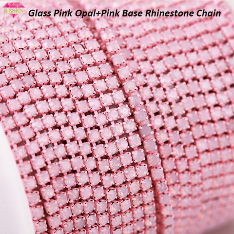 RESEN Unique 1yard 2mm Glass Pink Opal Rhinestone Cup Chain Trim Pink Base Strass Chain Sewing Rhinestone for Stage Costume ► Photo 1/6