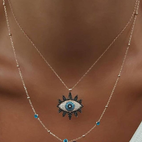 Vintage Fashion Evil Eye Necklace Pendant Clavicle Chain Statement Long Necklace Women Accessory Collares De Moda Bijoux Femme ► Photo 1/6