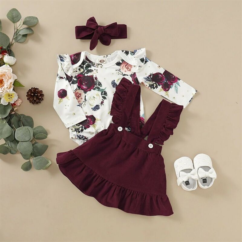 Newborn Baby Girl Clothes Bow/Flowers Romper Clothing Set Jumpsuit  Headband