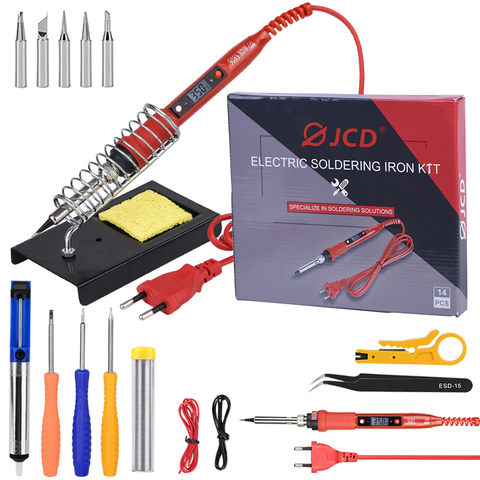 QHTITEC JCD Portable LCD Tin Soldering Iron Electric 80W Adjustable Temperature Kit Welding Tool Wooden Iron Set for Diy Kit Tip ► Photo 1/6