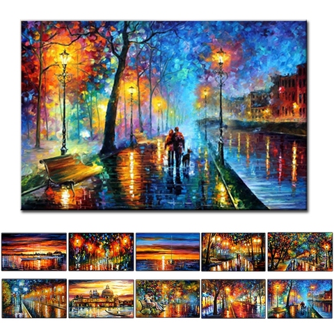 Free Shipping For Sell Wholesale Cheap Modern Wall Knife Palette Painting Oil Landscape People in street Wall Art Hand Painted ► Photo 1/1