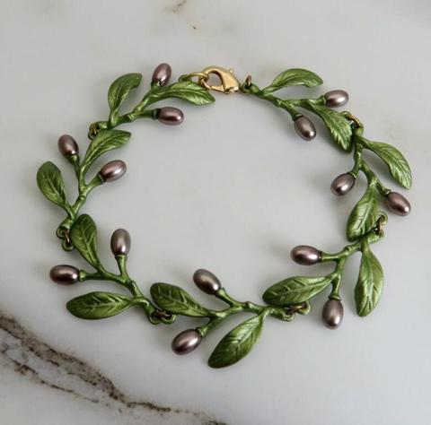 CSxjd 2022 New Imitation pearls Olive Leaves Alloy bake lacquer Women Vintage bracelet jewelry ► Photo 1/5