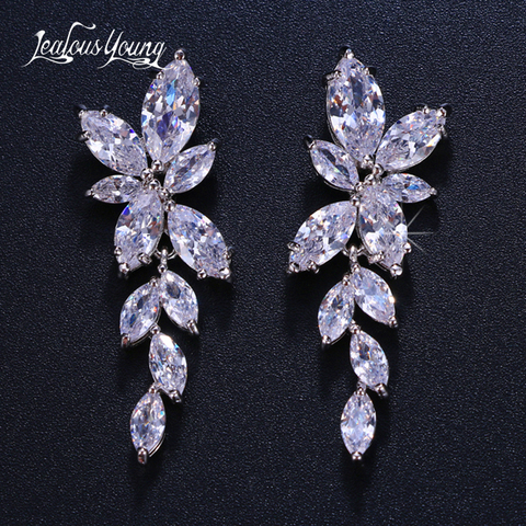 2022 Fashion Leaf Zircon Drop Earrings for Women White Gold Color Crystal Wedding Earrings Bridal Jewelry Gift brinco ► Photo 1/6