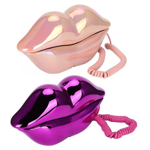 WX-3016 Mouth's Lips Shape Telephone Home Office Desktop Telephone Landline Colorful Pink/Electroplated Purple(optional) ► Photo 1/6