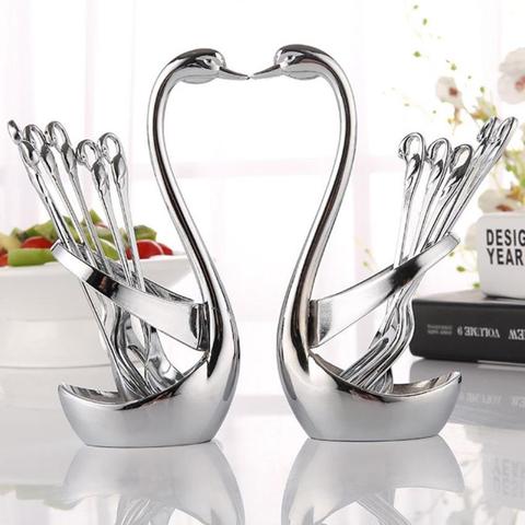 1/7Pcs Stainless Steel Rust-proof Swan Shape Tableware Storage Holder Fork Spoon Cutlery Вилка ложка столовые приборы ► Photo 1/6