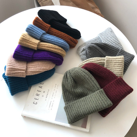 New Candy Colors Winter Hat Women Knitted Hat Warm Soft Trendy Hat Kpop Style Wool Beanie Elegant All-match Hat ► Photo 1/6