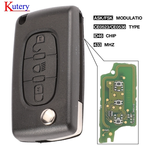 kutery ASK/FSK 433Mhz ID46 For Citroen C2 C3 C4 C5 C6 C8 3 Buttons light Flip Remote Car Key Fob VA2/HCA Blade CE0523 Ce0536 ► Photo 1/5