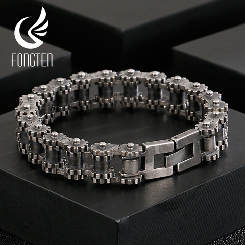 Fongten Gothic Gear Biker Chain Bracelet Retro Bicycle Motorcycle Link Chain Cool Men Bracelets Bangles Stainless Steel Jewelry ► Photo 1/6