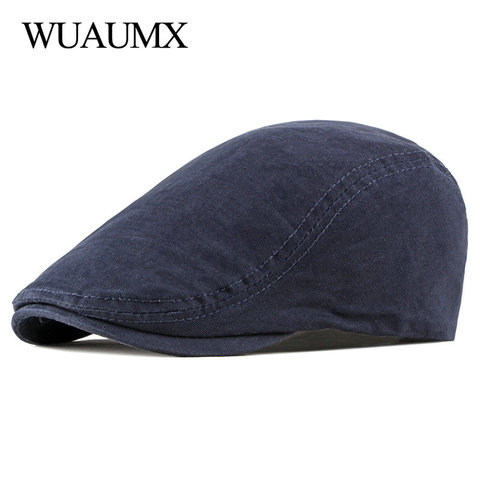 Wuaumx Spring Autumn Mens Hat Solid Beret Hat For Women Wash Cotton Visors Herringbone Flat Caps Artist Painter hat Peaked Boina ► Photo 1/6