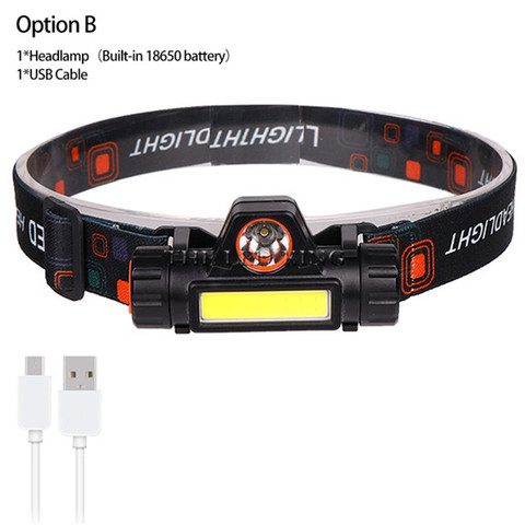 Portable Mini Q5 Headlamp Head Lamp Headlight Waterproof 2500lm Cob Led Built in Usb Rechargeable 18650 Battery Working Light 5w ► Photo 1/6