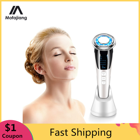 EMS Facial Massager LED Light Therapy Anti Wrinkle Removal Skin Tightening Hot Cool Treatment RF Face Lifting Sonic Vibration ► Photo 1/6