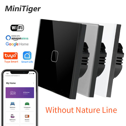 Minitiger Crystal Glass Switch Panel 1 2 3 Gang 1 Way Smart Light Switch Controler Single Fire Line Smart Home Touch Switch ► Photo 1/6
